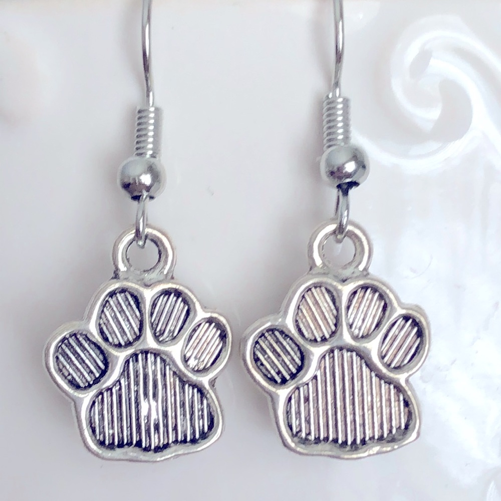 New Cat Dog Animal Paw Print Dainty Dangling Hand Crafted Earrings